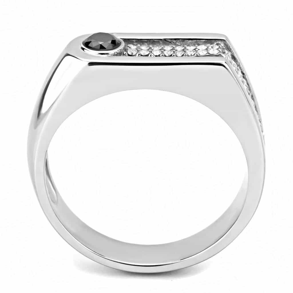 Stainless Steel Black CZ Round Bezel Pave Accent Men Signet Ring view 6