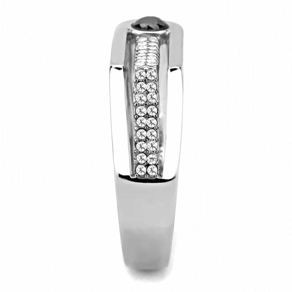 Stainless Steel Black CZ Round Bezel Pave Accent Men Signet Ring view 8