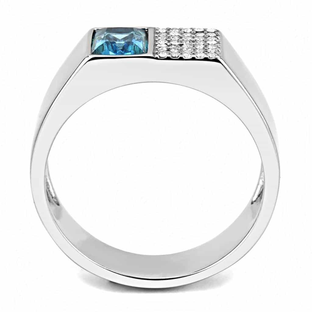Stainless Steel Blue Topaz Square Bezel CZ Pave Men Signet Ring view 6