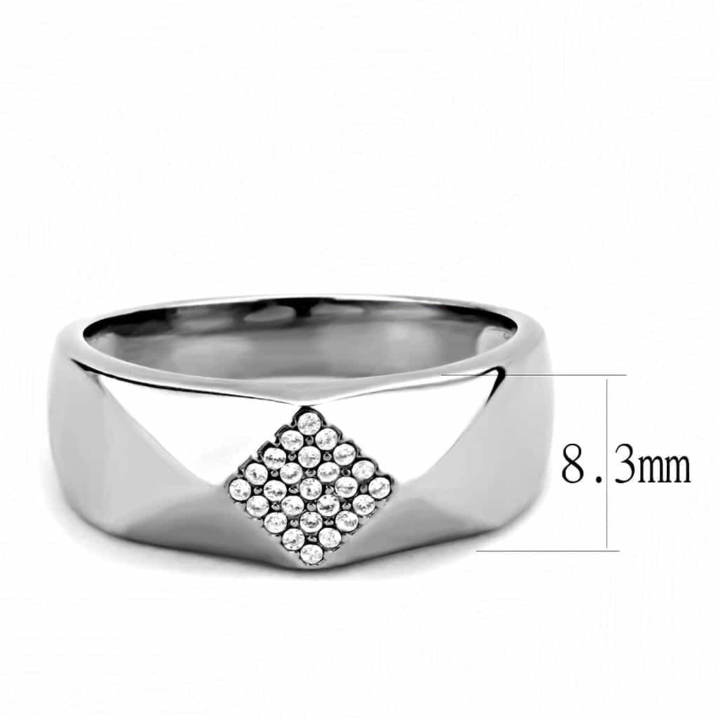 Stainless Steel CZ Pave Cushion Rectangle Men Signet Ring view 4