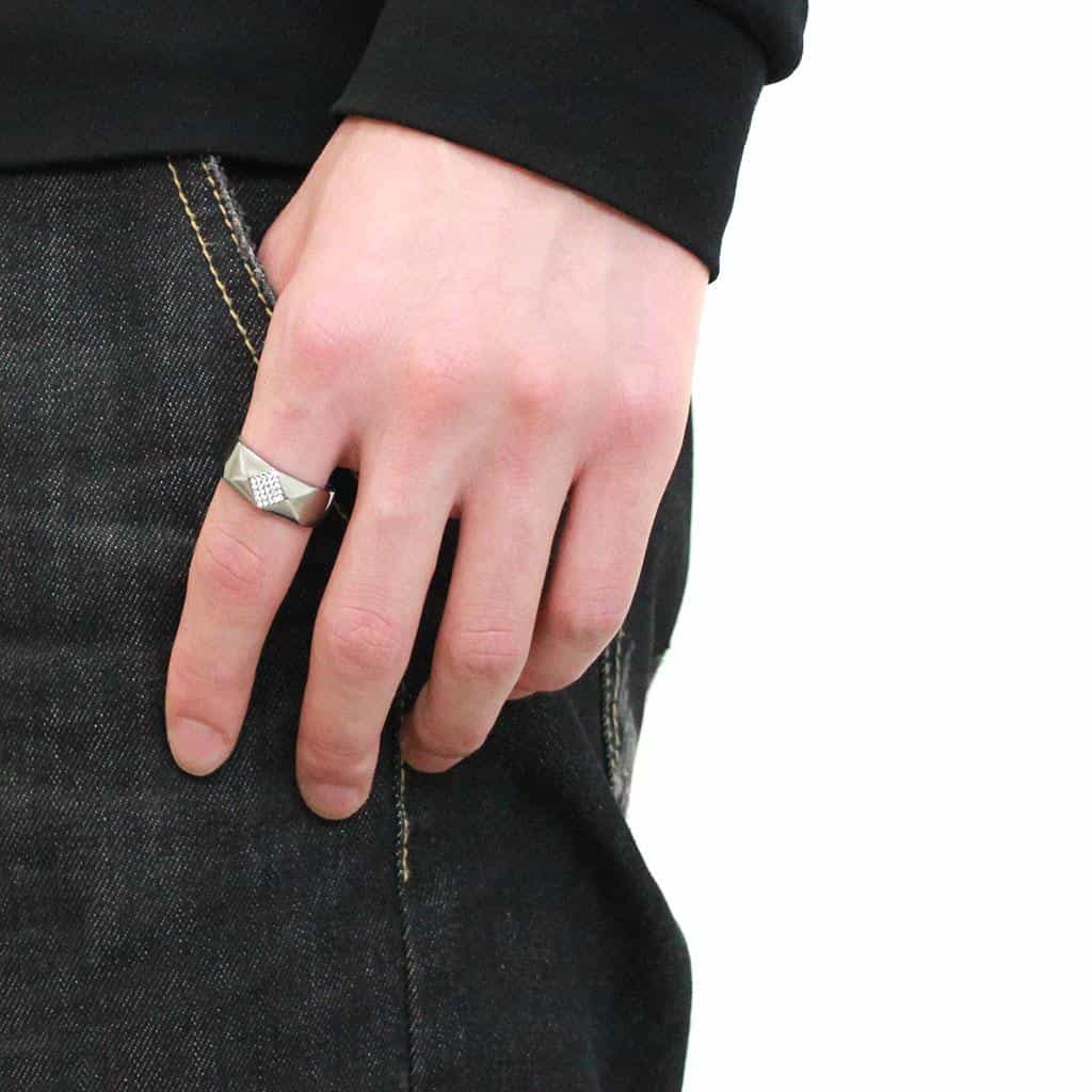 Stainless Steel CZ Pave Cushion Rectangle Men Signet Ring view 10