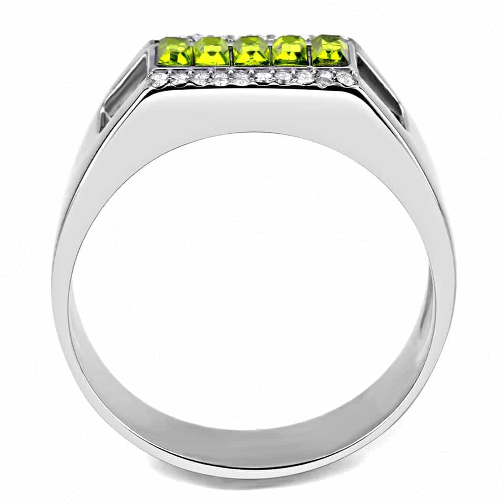 Stainless Steel Green Peridot Baguette Row CZ Pave Men Ring view 6