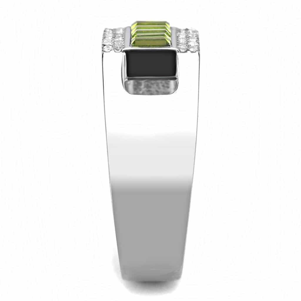 Stainless Steel Green Peridot Baguette Row CZ Pave Men Ring view 8