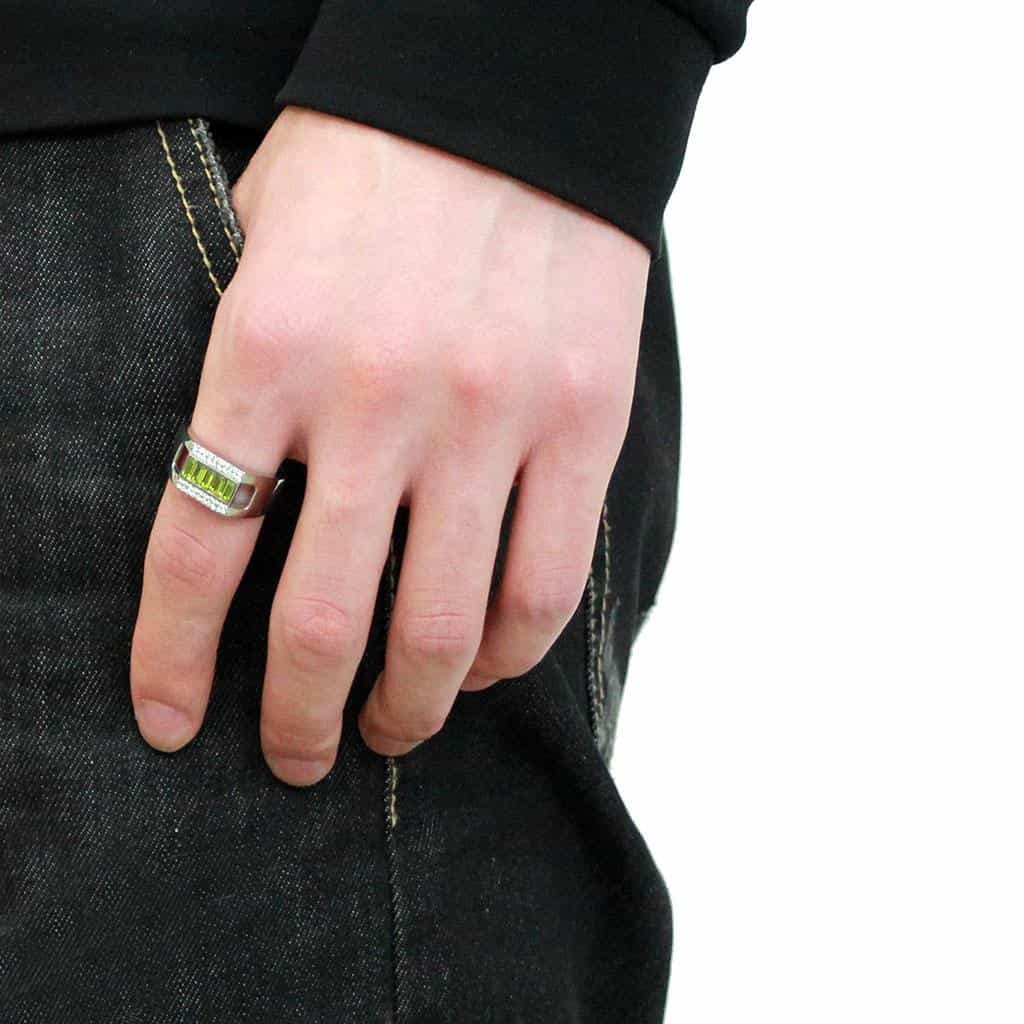 Stainless Steel Green Peridot Baguette Row CZ Pave Men Ring view 10
