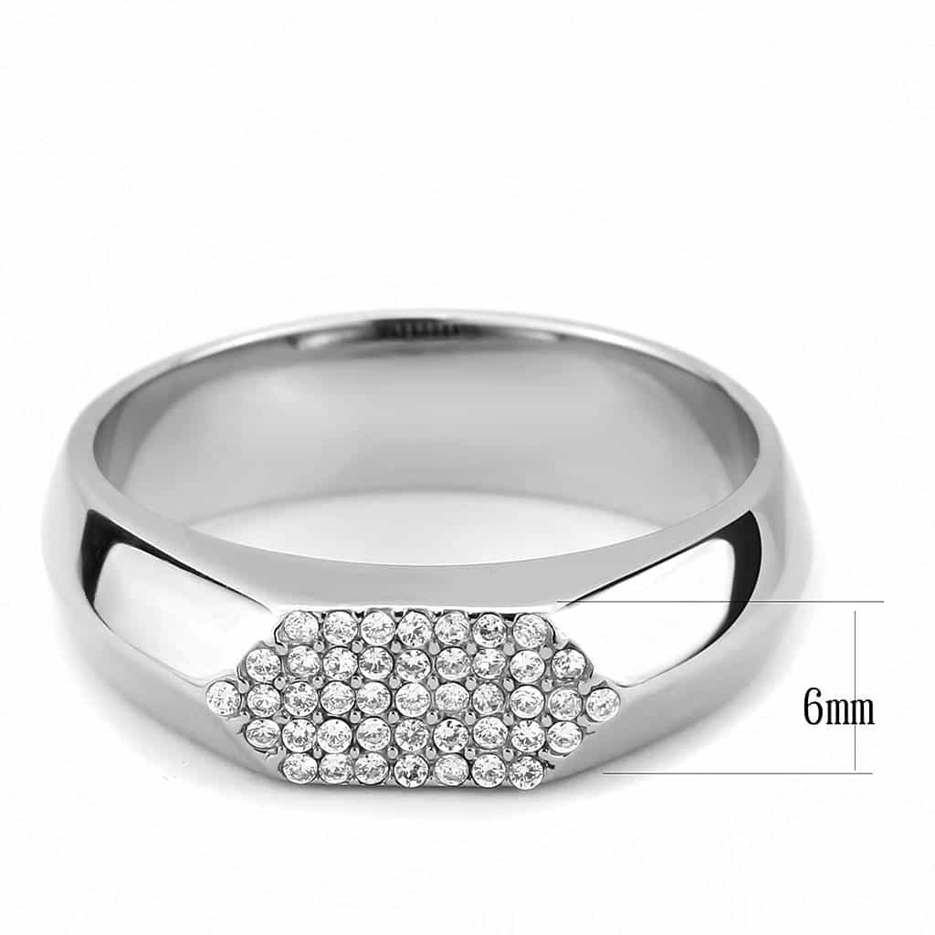 Stainless Steel CZ Pave Rounded Rectangle Men Signet Ring view 4