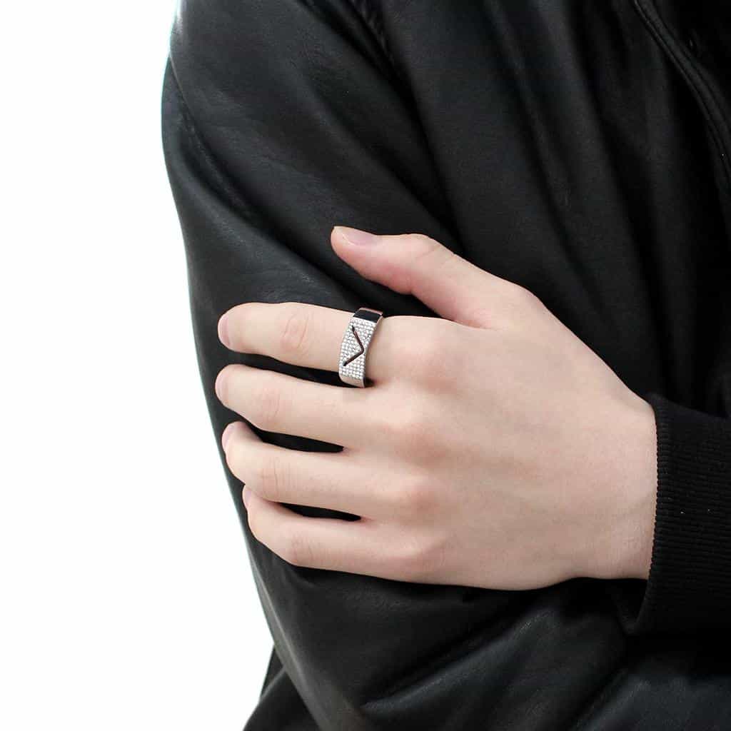 Stainless Steel CZ Pave Chevron V Arrow Men Signet Ring view 10