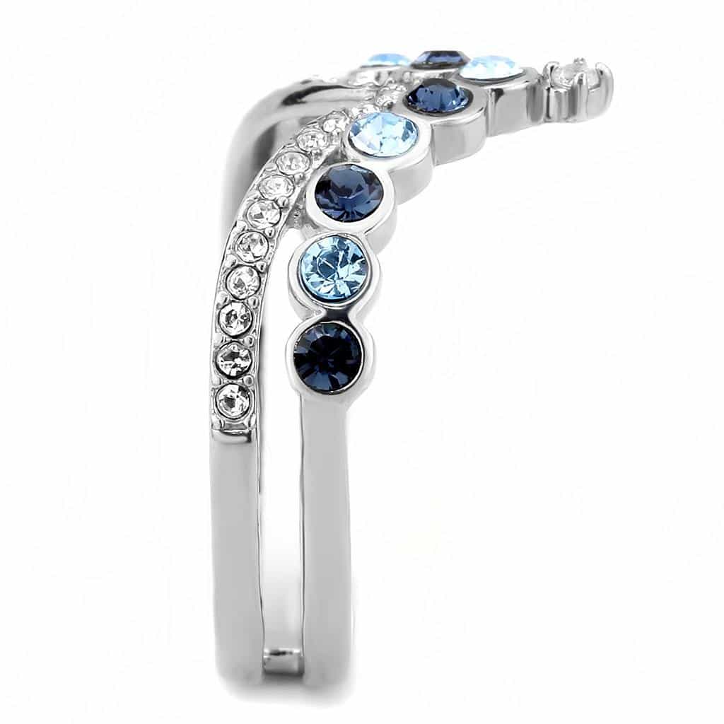 Stainless Steel Blue Topaz Multi Stone Crown Tiara Pave Band Ring view 8