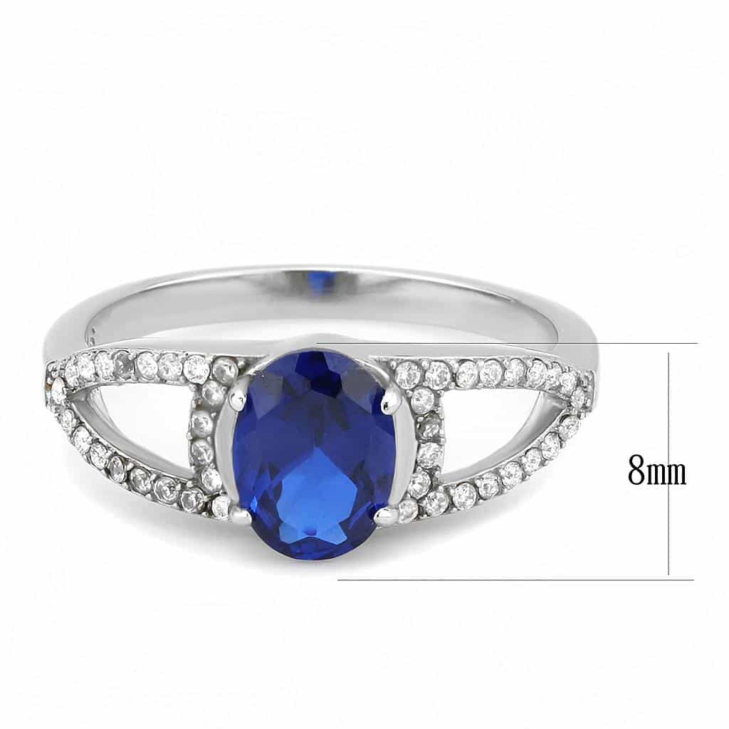 Stainless Steel Blue Sapphire Oval CZ Pave Split Shank Ring view 4