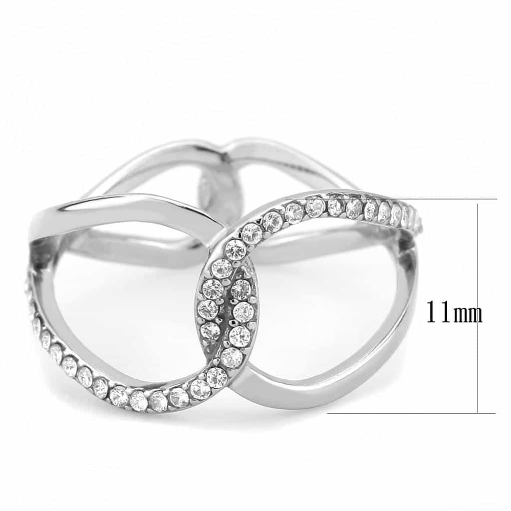 Stainless Steel CZ Pave Open Abstract Organic Loop Band Ring view 4