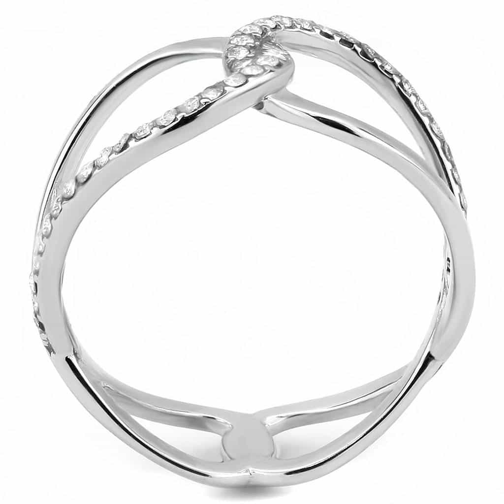 Stainless Steel CZ Pave Open Abstract Organic Loop Band Ring view 6