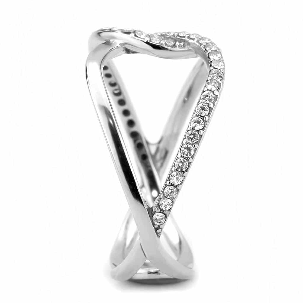 Stainless Steel CZ Pave Open Abstract Organic Loop Band Ring view 8