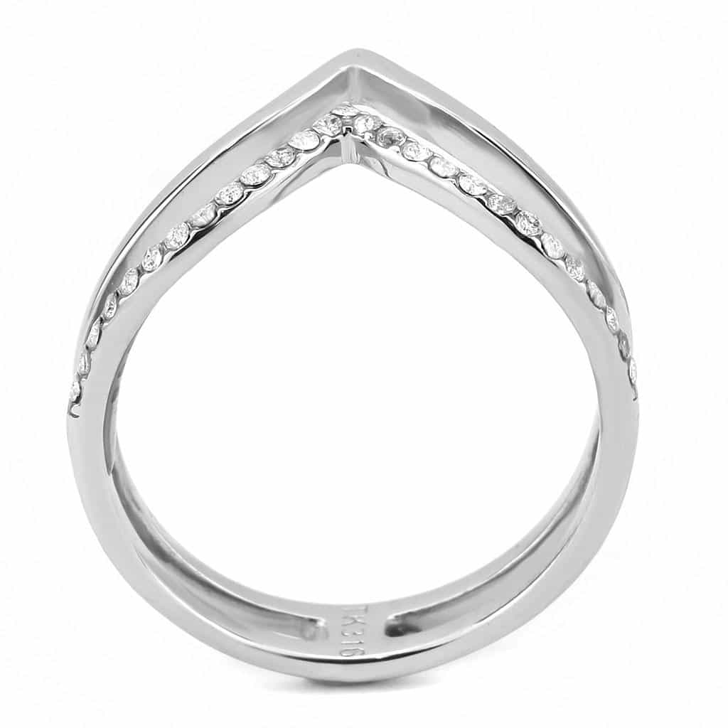 Stainless Steel CZ Pave Double V Chevron Open Ring DA308 view 6