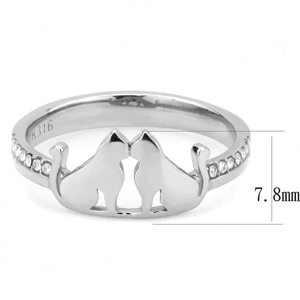 Stainless Steel Cat Silhouette CZ Pave Accent Band Ring view 4