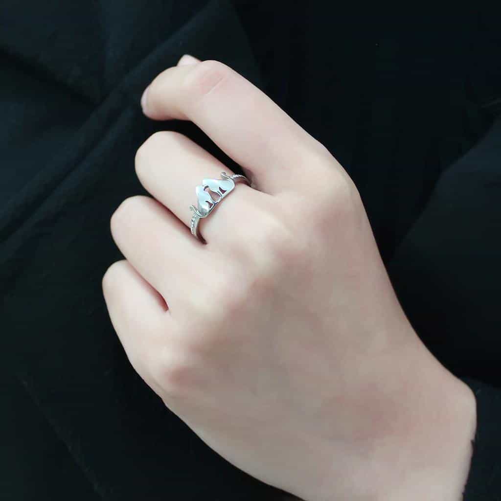 Stainless Steel Cat Silhouette CZ Pave Accent Band Ring view 10
