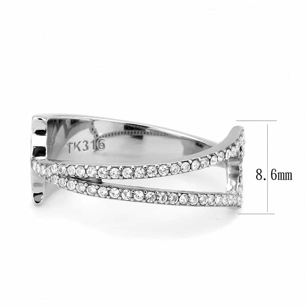 Stainless Steel CZ Pave Double Row Wide Band Ring view 4
