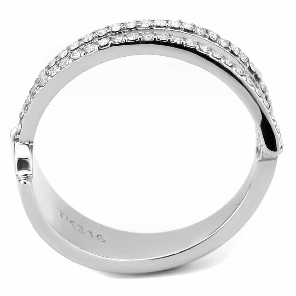 Stainless Steel CZ Pave Double Row Wide Band Ring view 6