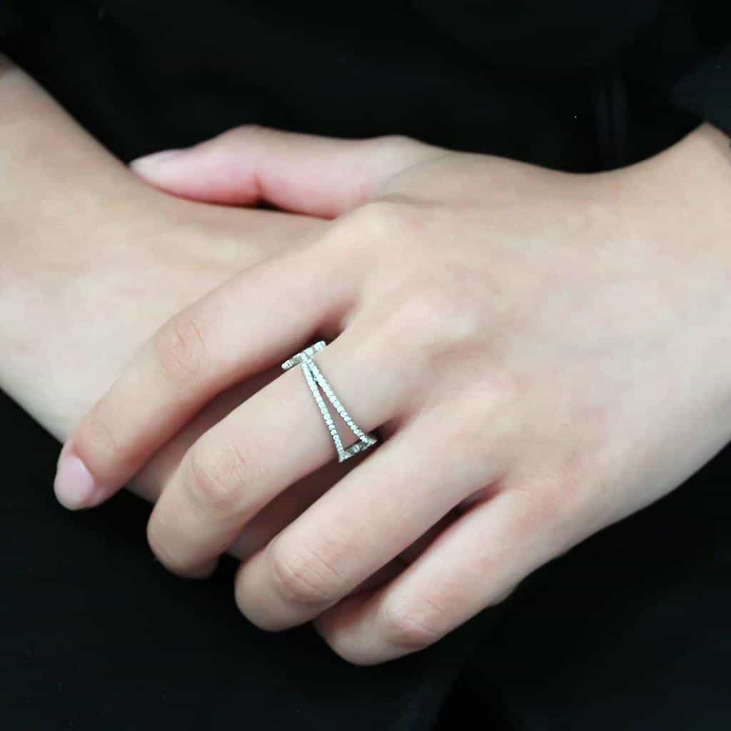 Stainless Steel CZ Pave Double Row Wide Band Ring view 12