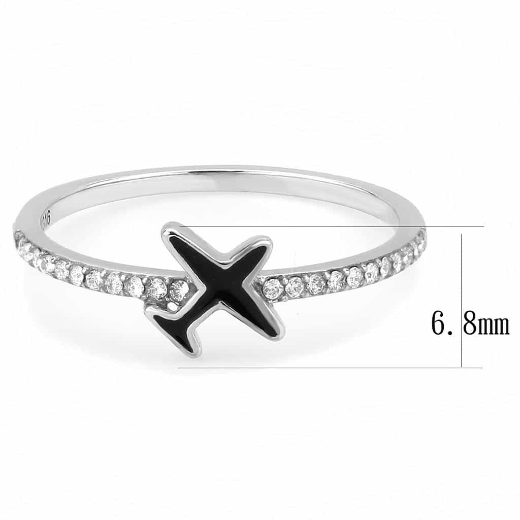 Stainless Steel Black Enamel Airplane CZ Pave Open Band Ring view 4