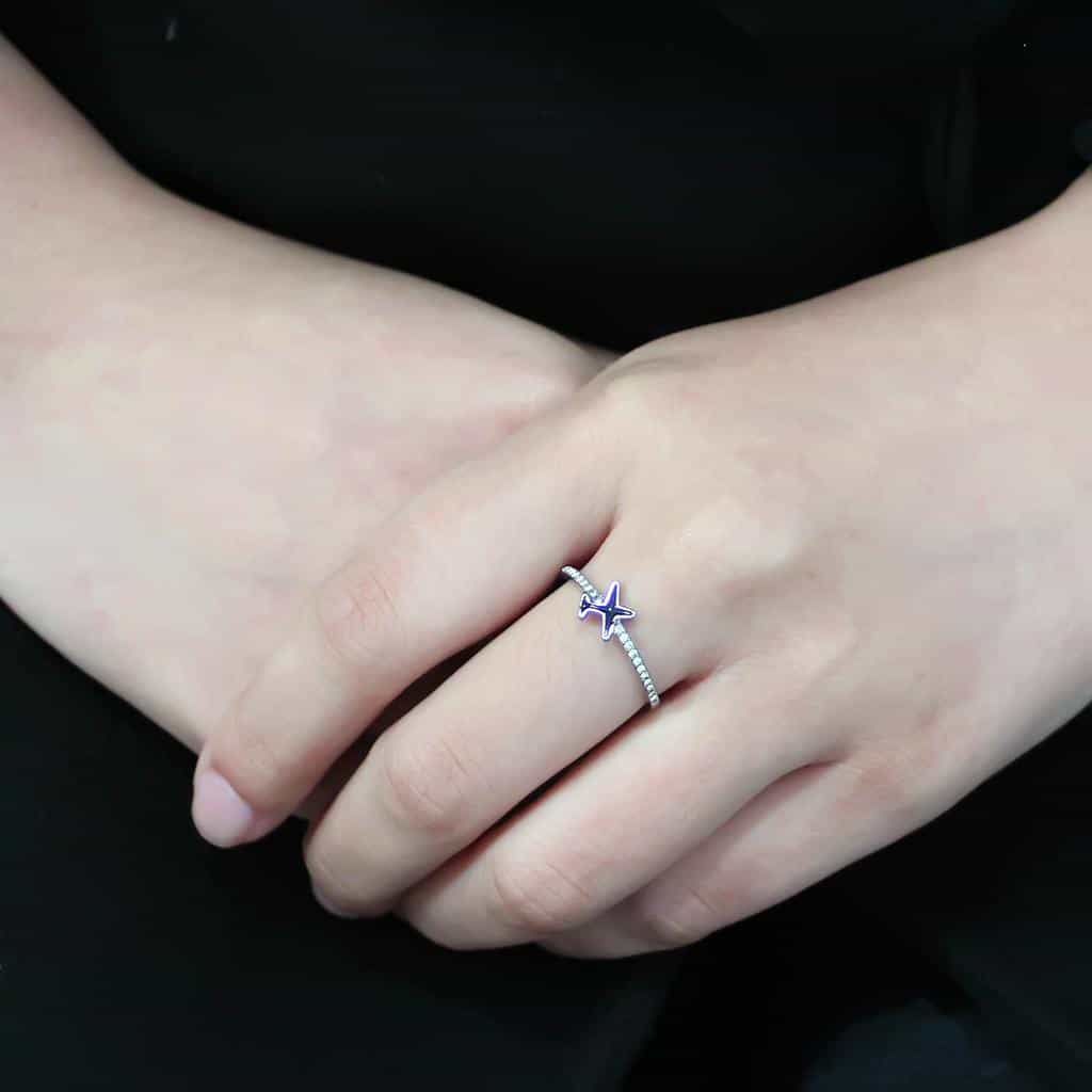 Stainless Steel Black Enamel Airplane CZ Pave Open Band Ring view 10