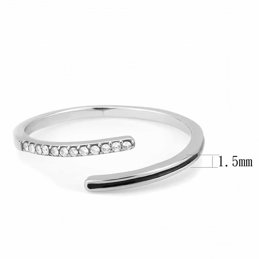Stainless Steel CZ Pave Slim Open Stackable Band Ring view 4