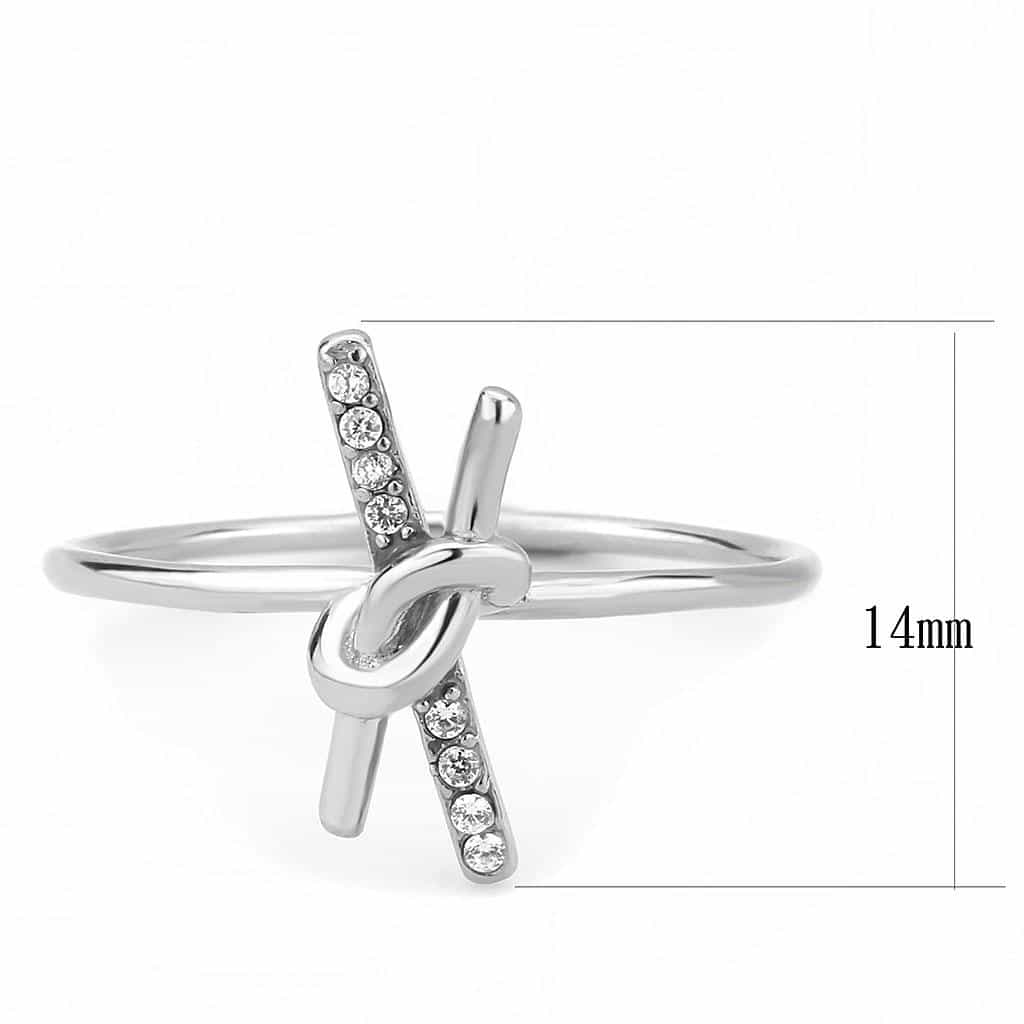 Stainless Steel CZ Pave Knot Bow Crossover Open Band Ring view 4