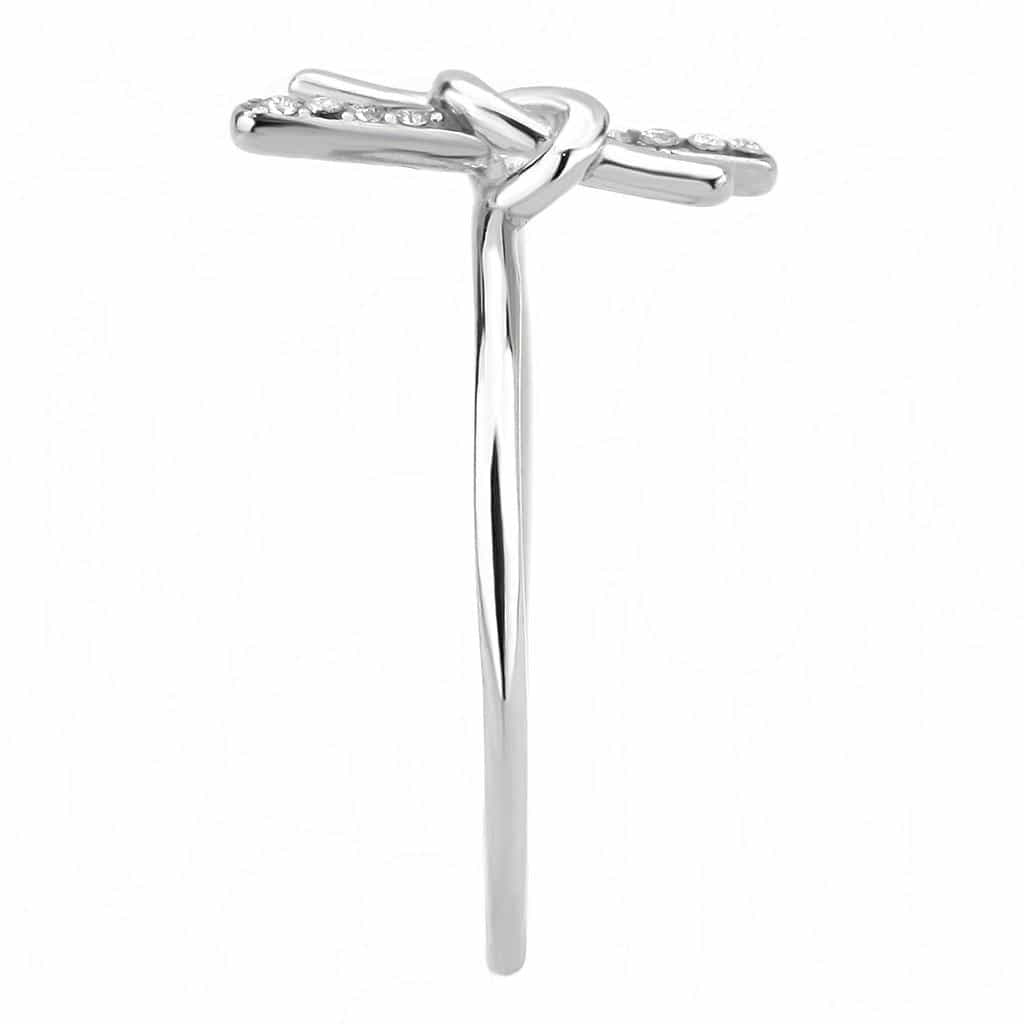 Stainless Steel CZ Pave Knot Bow Crossover Open Band Ring view 8