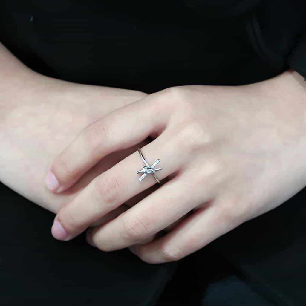 Stainless Steel CZ Pave Knot Bow Crossover Open Band Ring view 10
