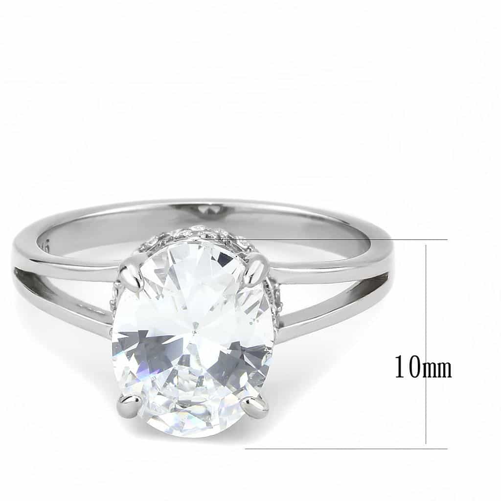 Stainless Steel CZ Oval Pave Halo Classic Solitaire Ring view 4