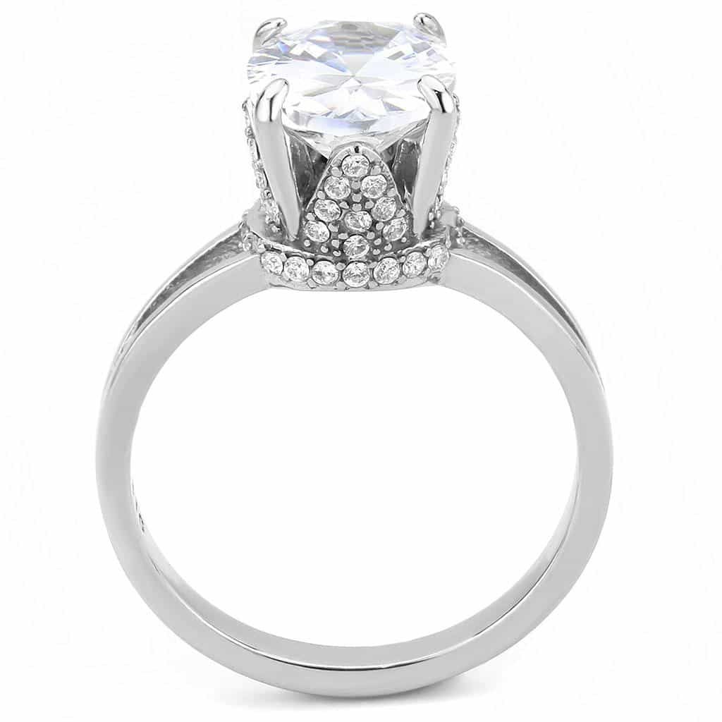 Stainless Steel CZ Oval Pave Halo Classic Solitaire Ring view 6