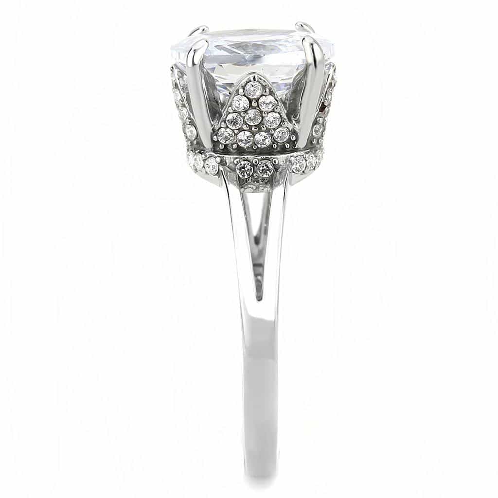 Stainless Steel CZ Oval Pave Halo Classic Solitaire Ring view 8