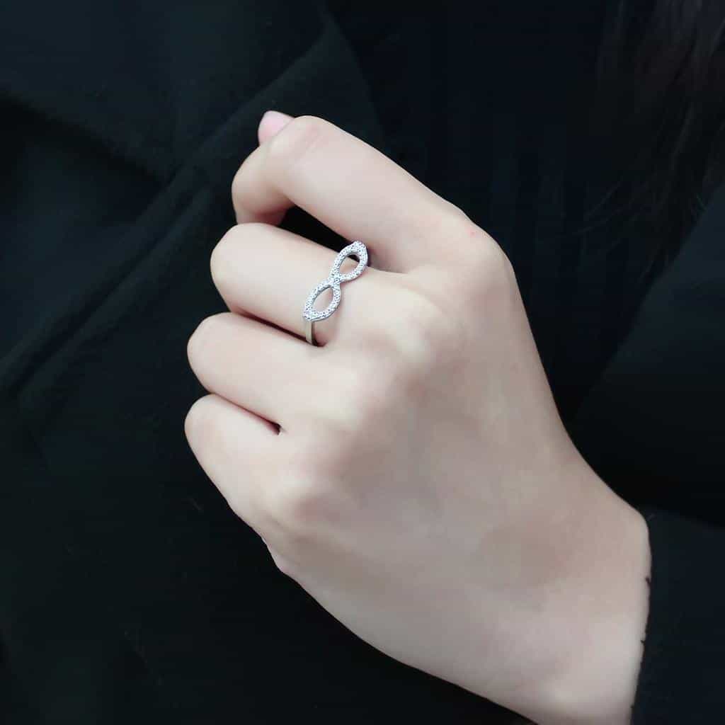 Stainless Steel CZ Pave Infinity Figure Eight Band Ring view 10
