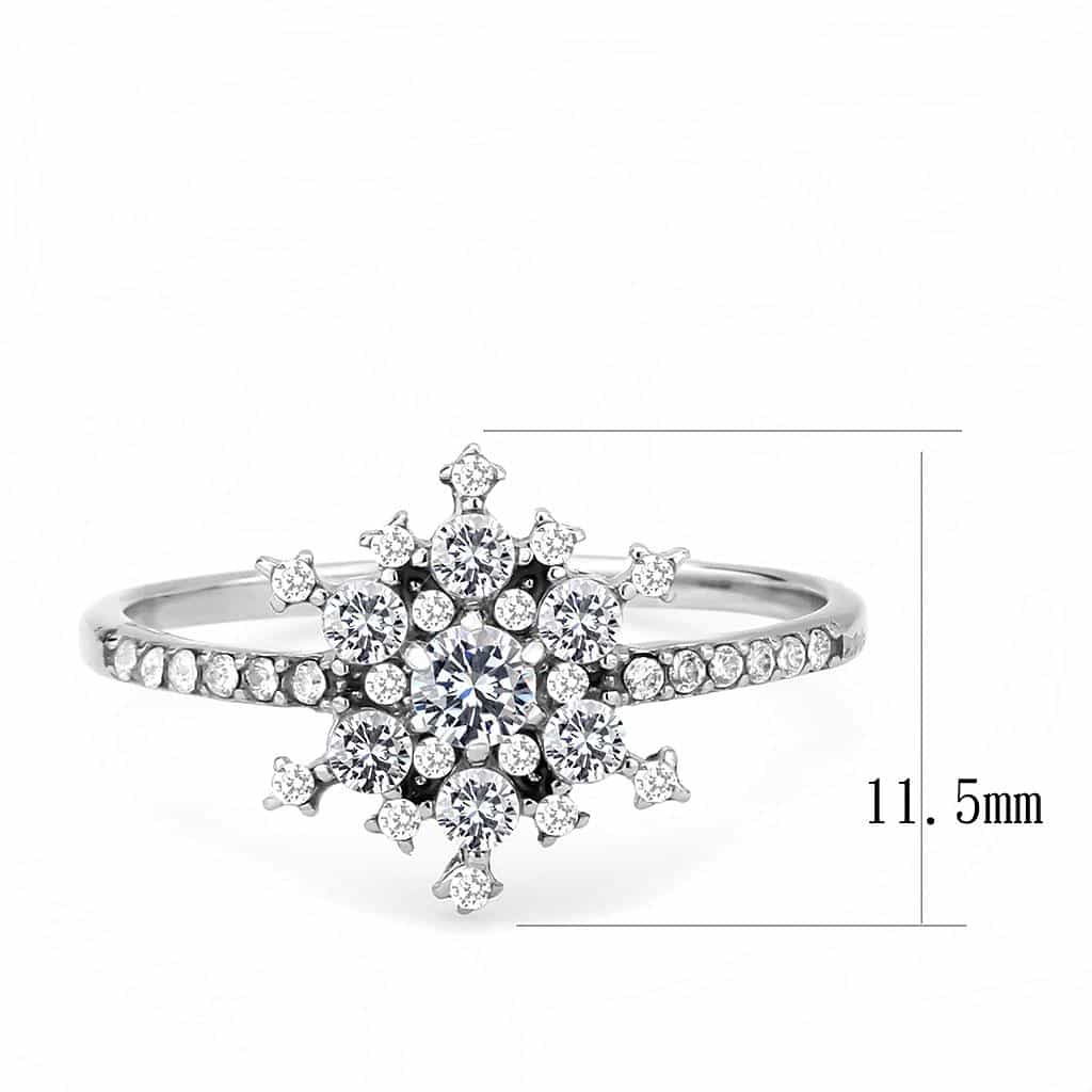 Stainless Steel CZ Round Pave Snowflake Starburst Cocktail Ring view 4