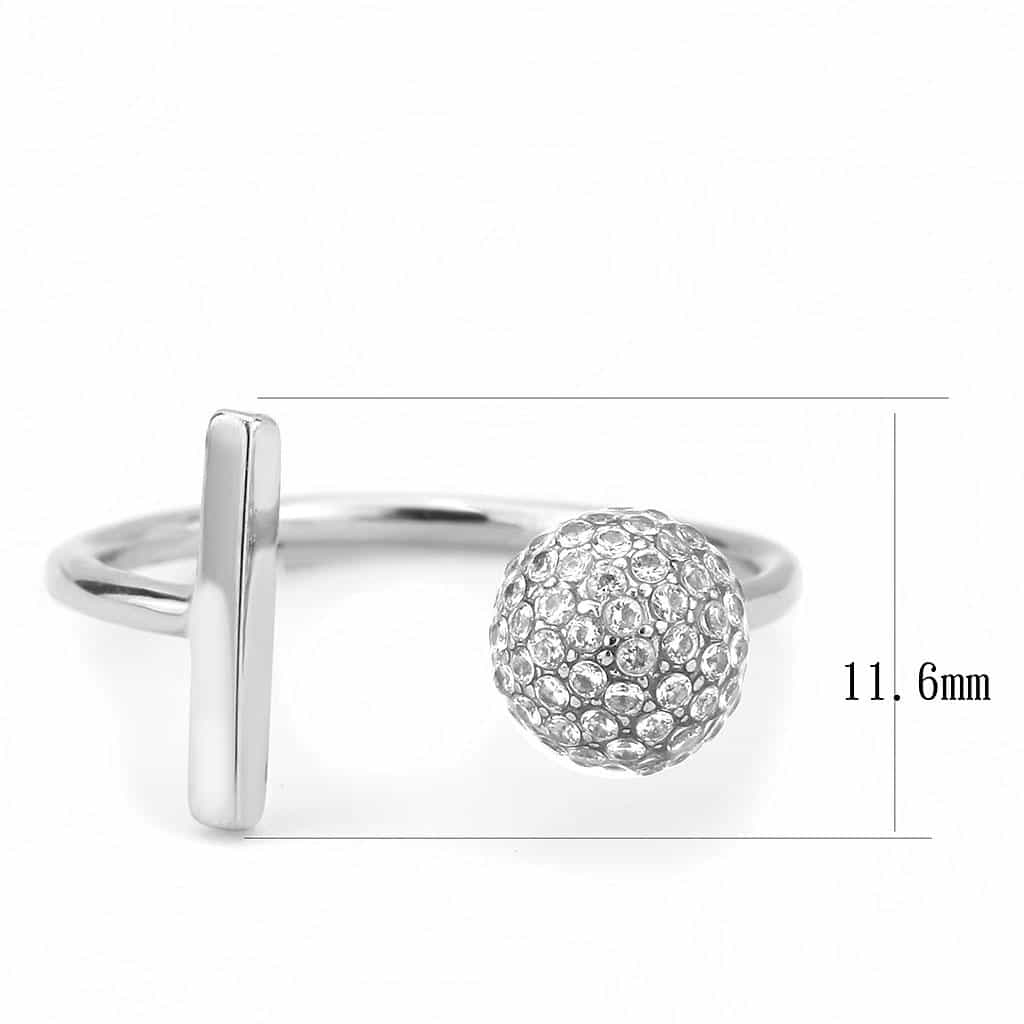 Stainless Steel CZ Pave Ball Cluster Open Bypass Band Ring view 4