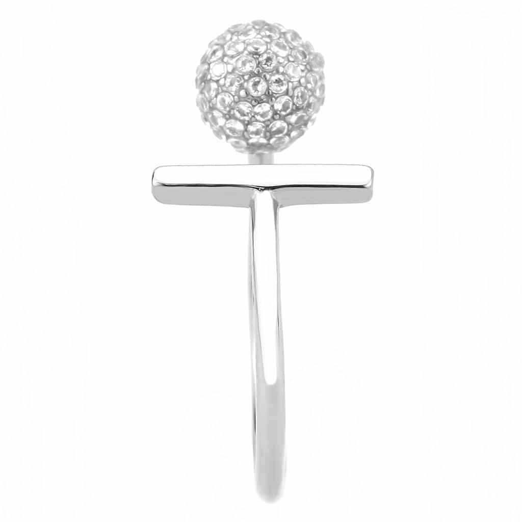 Stainless Steel CZ Pave Ball Cluster Open Bypass Band Ring view 8