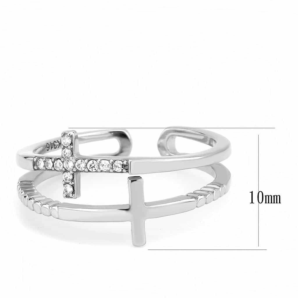 Stainless Steel Polished Double Band Sideways Cross Open Ring view 4