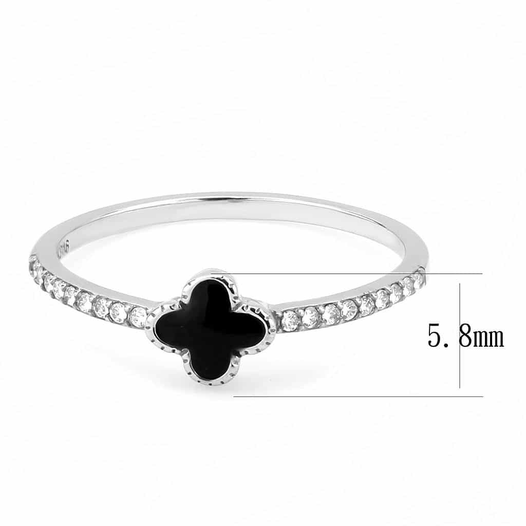 Stainless Steel Black Enamel Clover CZ Pave Slim Band Ring view 4