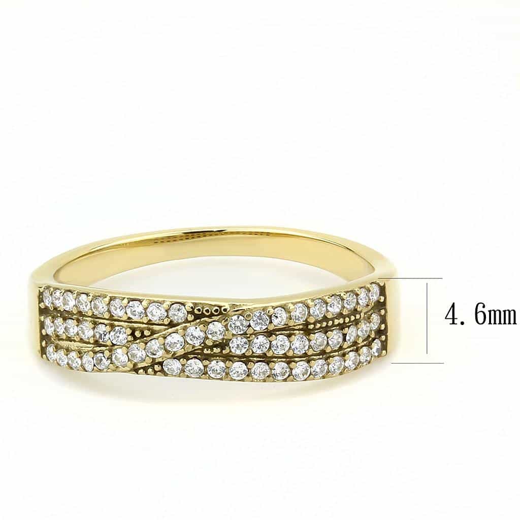 Stainless Steel Gold CZ Pave Triple Row Curved Dome Band Ring view 4