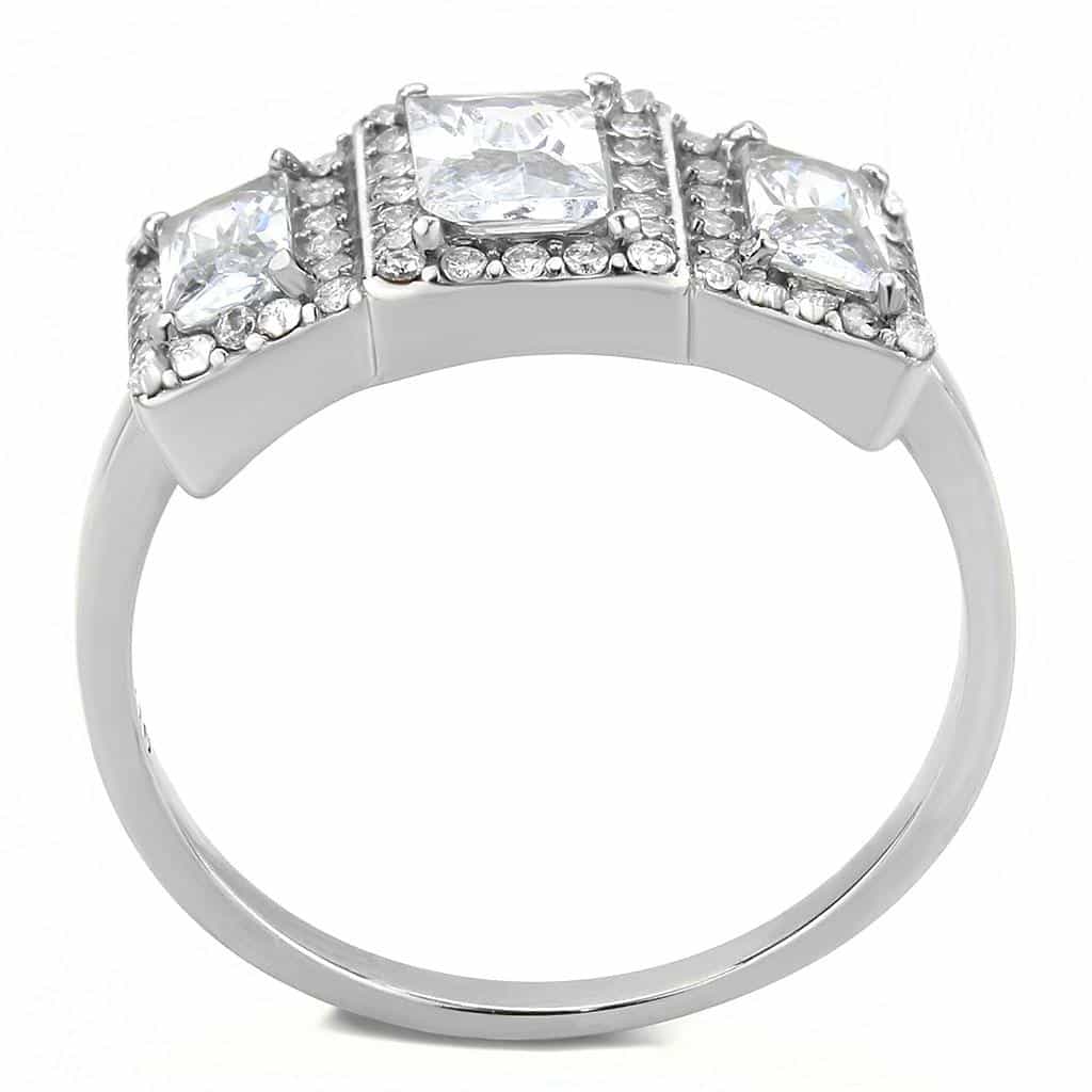 Stainless Steel CZ Baguette Round Pave Art Deco Halo Ring view 6