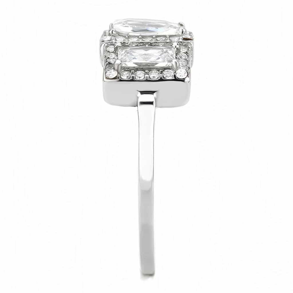 Stainless Steel CZ Baguette Round Pave Art Deco Halo Ring view 8