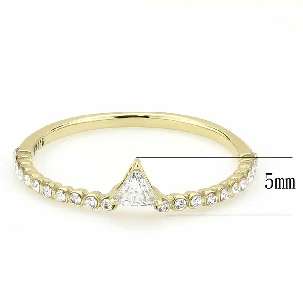 Stainless Steel Gold CZ Trillion Prong Pave Slim Solitaire Ring view 4