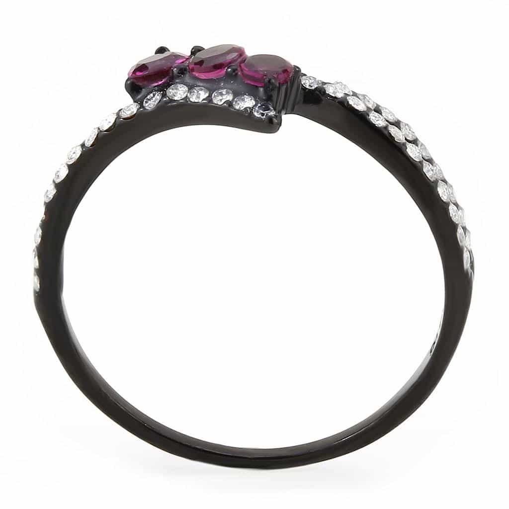 Stainless Steel Black IP Dark Amethyst Triple Round CZ Pave Ring view 6