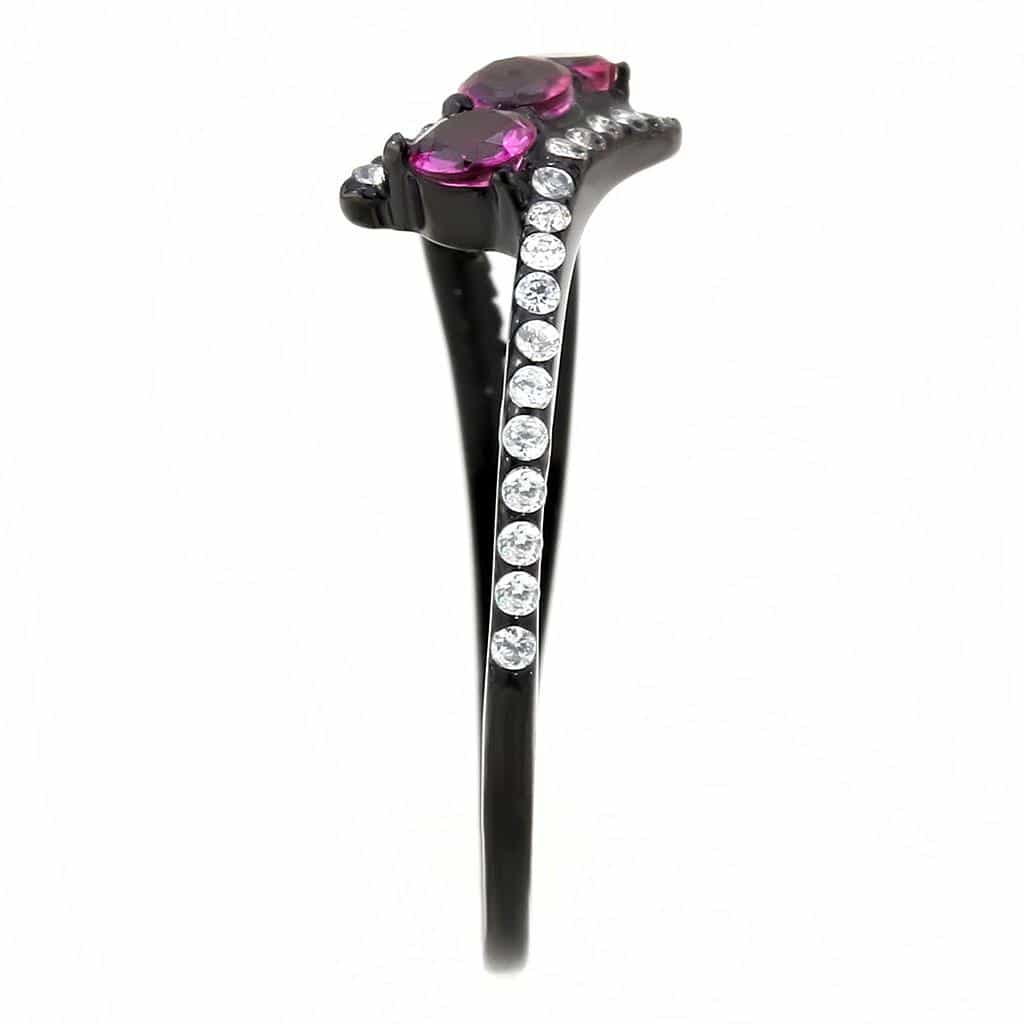 Stainless Steel Black IP Dark Amethyst Triple Round CZ Pave Ring view 10