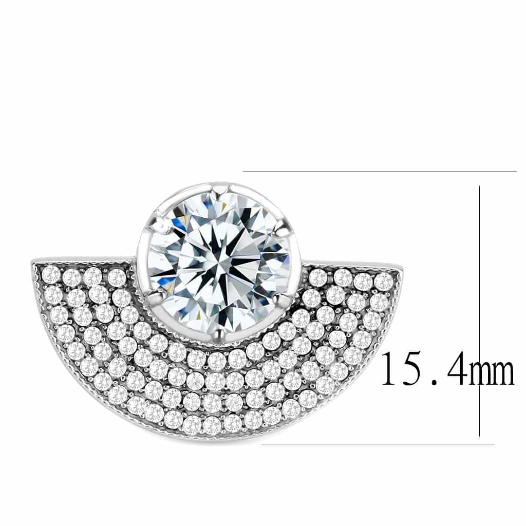 Stainless Steel CZ Round Pave Half Moon Fan Cocktail Ring view 4