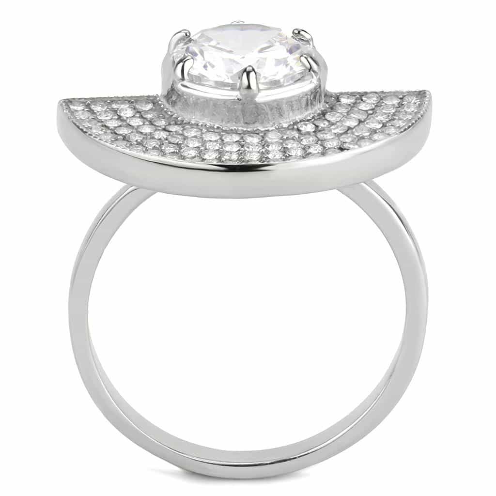 Stainless Steel CZ Round Pave Half Moon Fan Cocktail Ring view 6