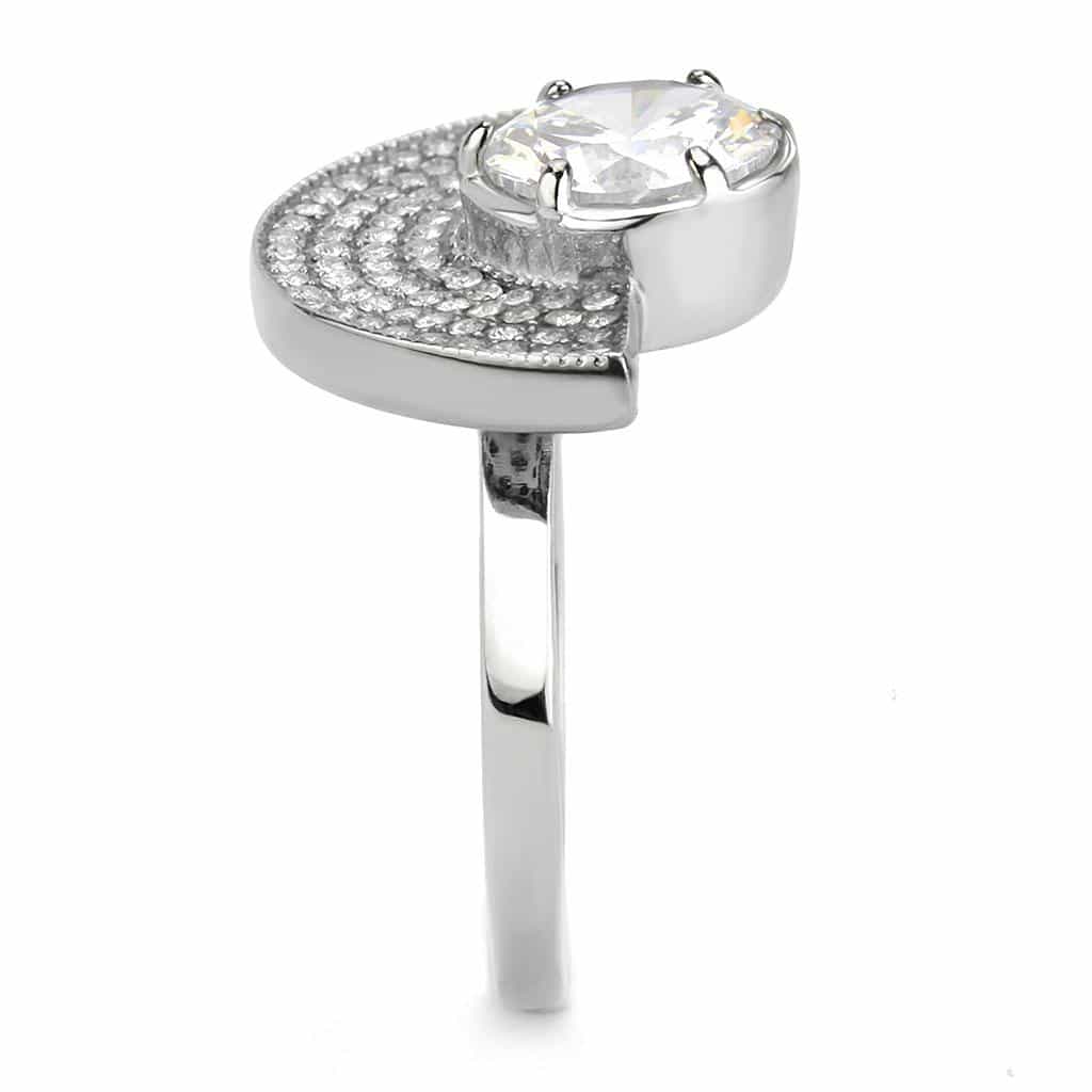 Stainless Steel CZ Round Pave Half Moon Fan Cocktail Ring view 8