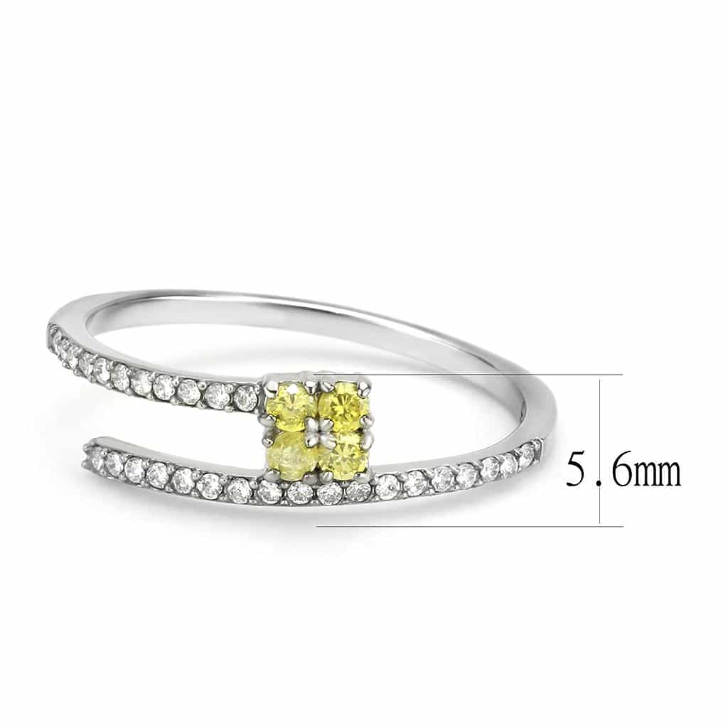 Stainless Steel Yellow CZ Round Prong Pave Slim Solitaire Ring view 4