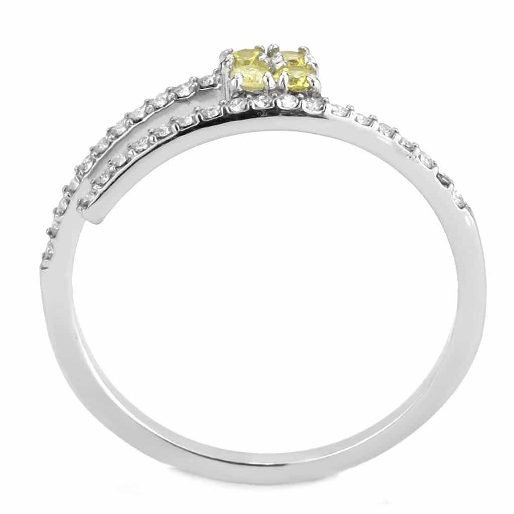 Stainless Steel Yellow CZ Round Prong Pave Slim Solitaire Ring view 6
