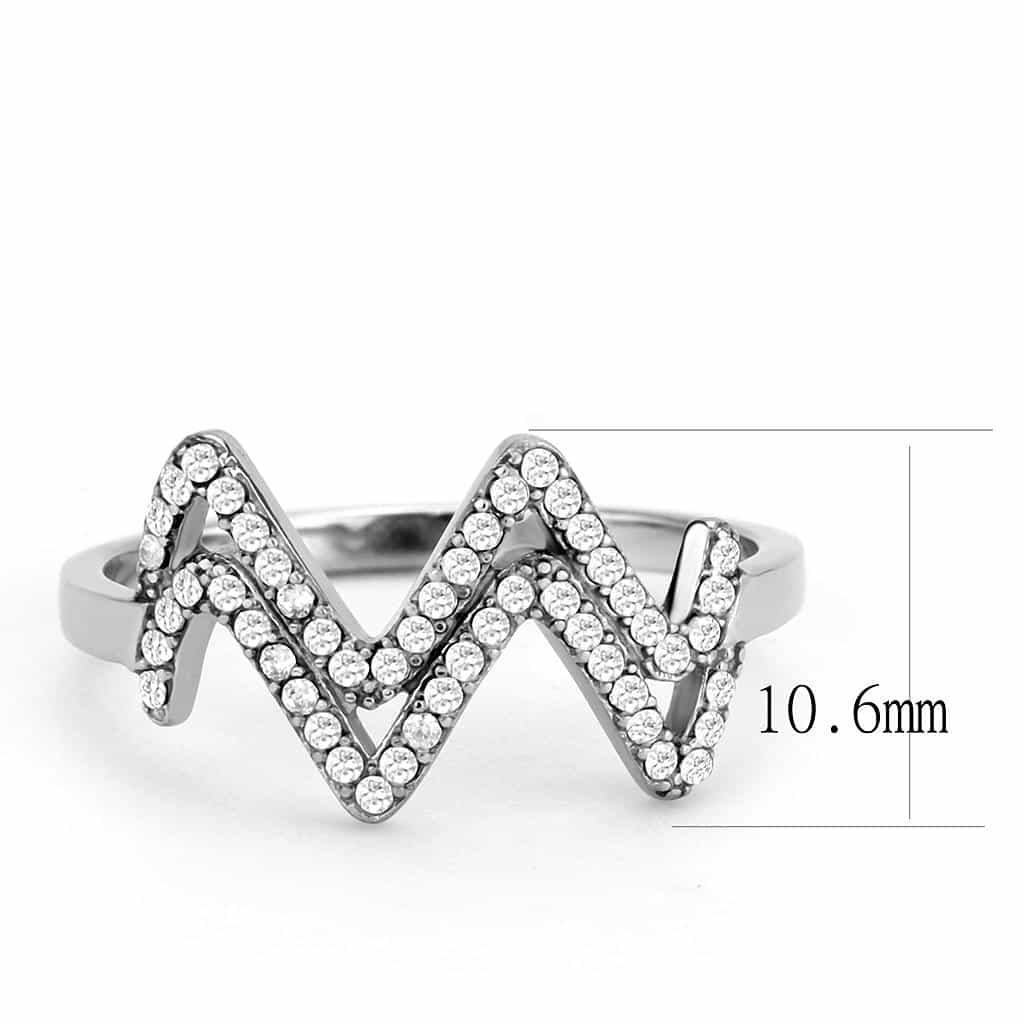 Stainless Steel CZ Pave Zigzag Heartbeat Pulse Band Ring view 4