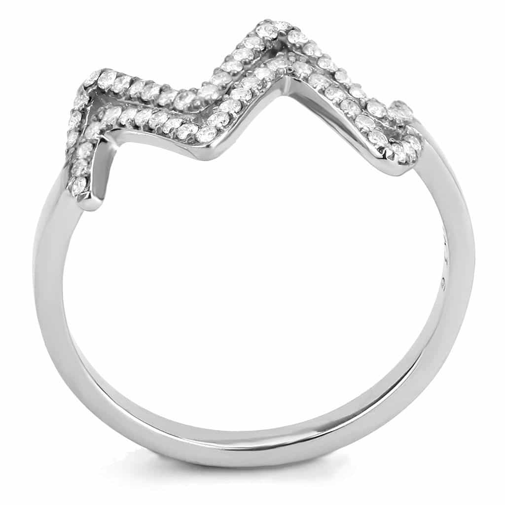 Stainless Steel CZ Pave Zigzag Heartbeat Pulse Band Ring view 6