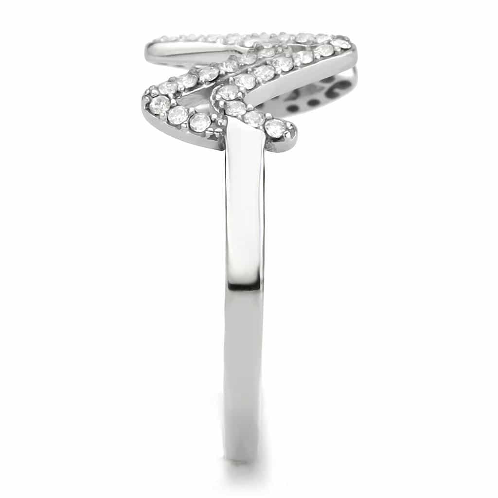 Stainless Steel CZ Pave Zigzag Heartbeat Pulse Band Ring view 8